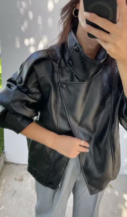 Косуха бомбер куртка шкіра з високим коміром в стилі Zara(м,с,л)люкс!