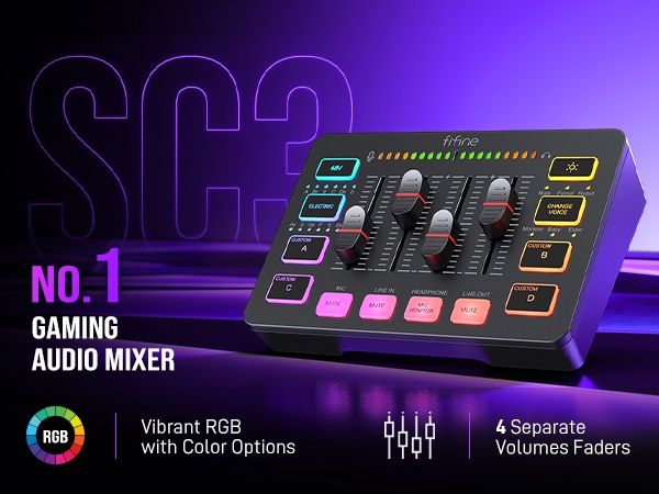 Ігровий аудіомікшерний інтерфейс FIFINE SC3 RGB black