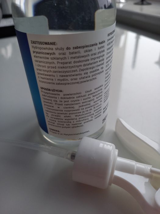 Płyn do kabiny prysznicowej, powłoka hydrofobowa