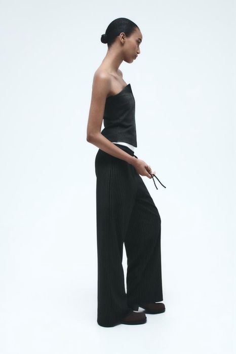 Штани в дрібну смужку zara з подвійним поясом