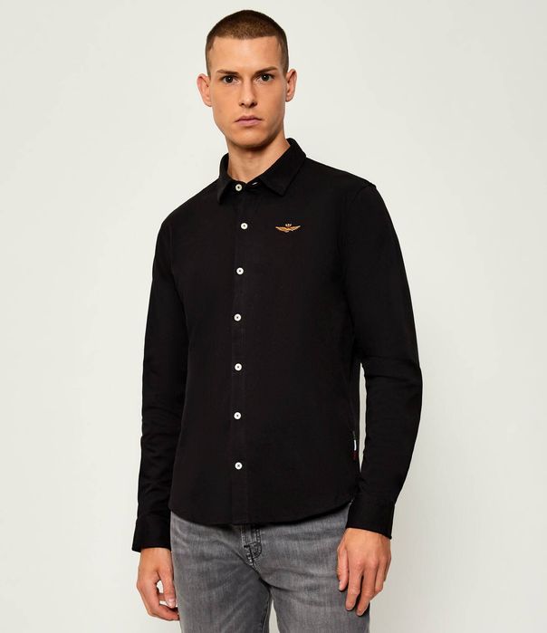 Aeronautica Militare koszula męska 252CA1265UP00342 – czarna, Regular Fit L