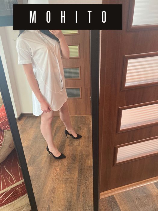 Biała sukienka/tunika z koszulowego materiału, Reserved