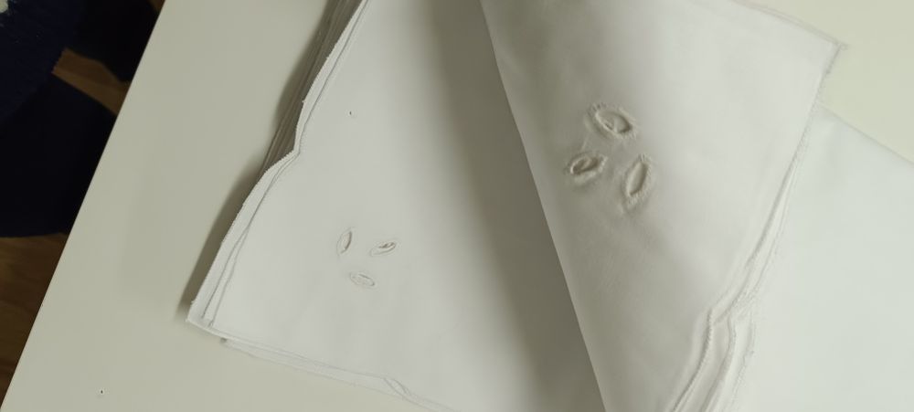 Toalha de mesa, bordada à mão+ 12 guardanapos bordados. Branca