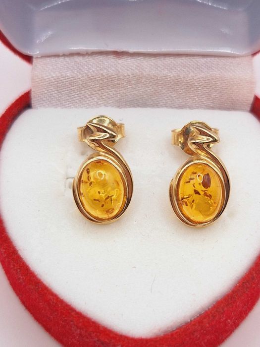 Nowe złote kolczyki. 585 (14K). BURSZTYN