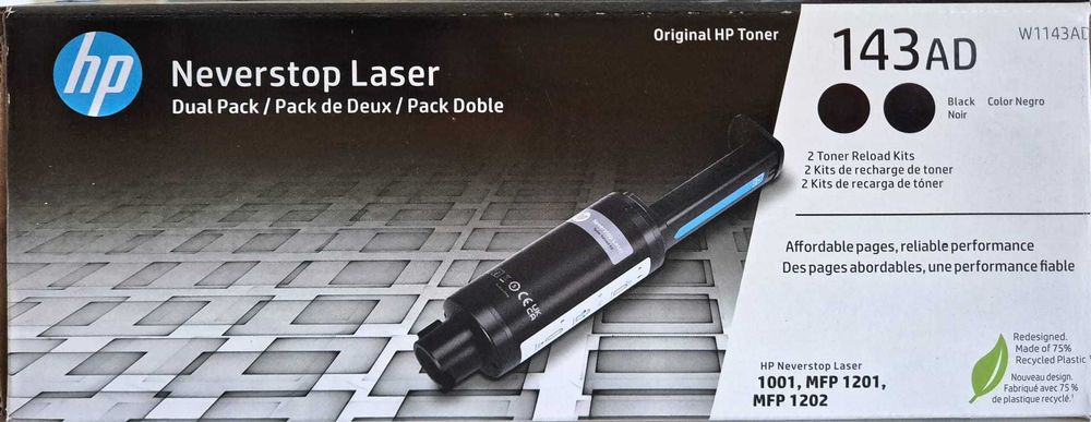 3 recargas Toner HP 143AD Preto