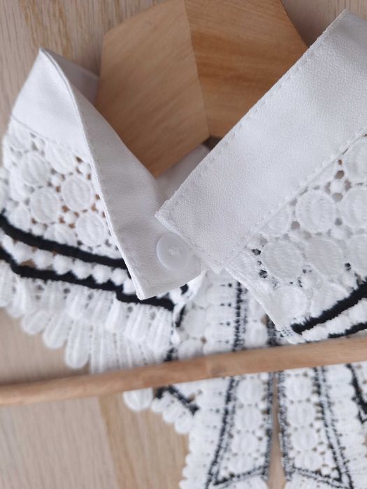 Jasny Biały Czarny Haftowany Kołnierzyk Doczepiany Odczepiany Fałszywy