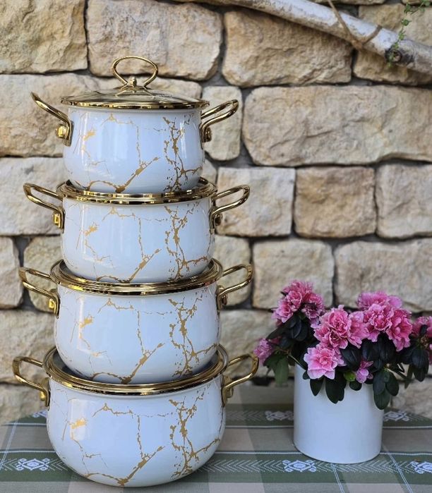 229 zł   Garnki emalia złoty marmur