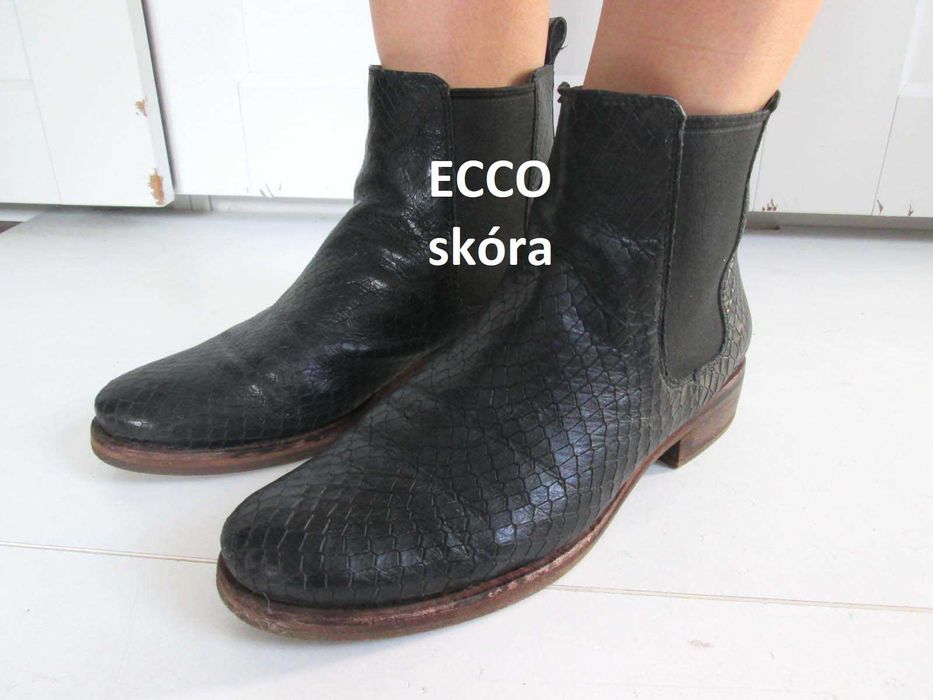 Ecco czarne skórzane buty botki skóra naturalna 39