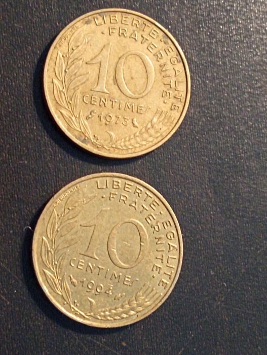 2 coins of 10 cents	France	1973; 1994