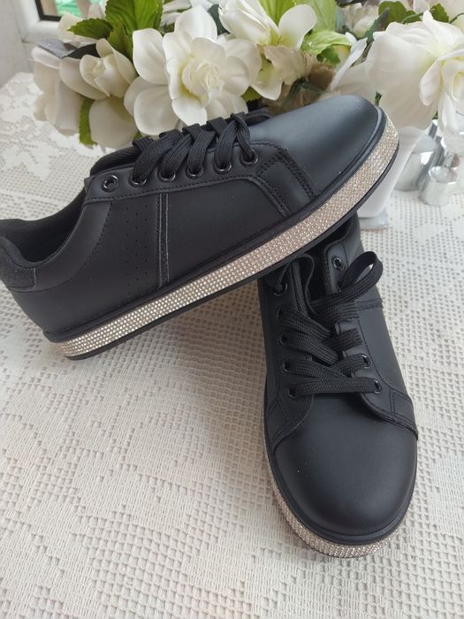 Black Sparkly Loafers/Sneakers – Size 38 – New!64309921629442123