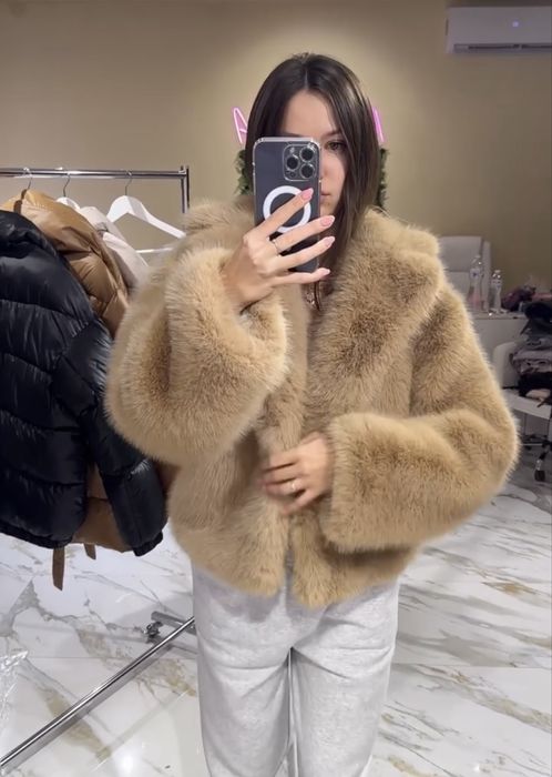 Шуба з эко хутра в кольорі кемел