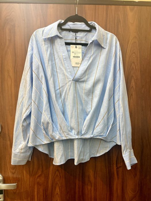 Zara oversizowa koszula z dodatkiem lnu roz. XS S