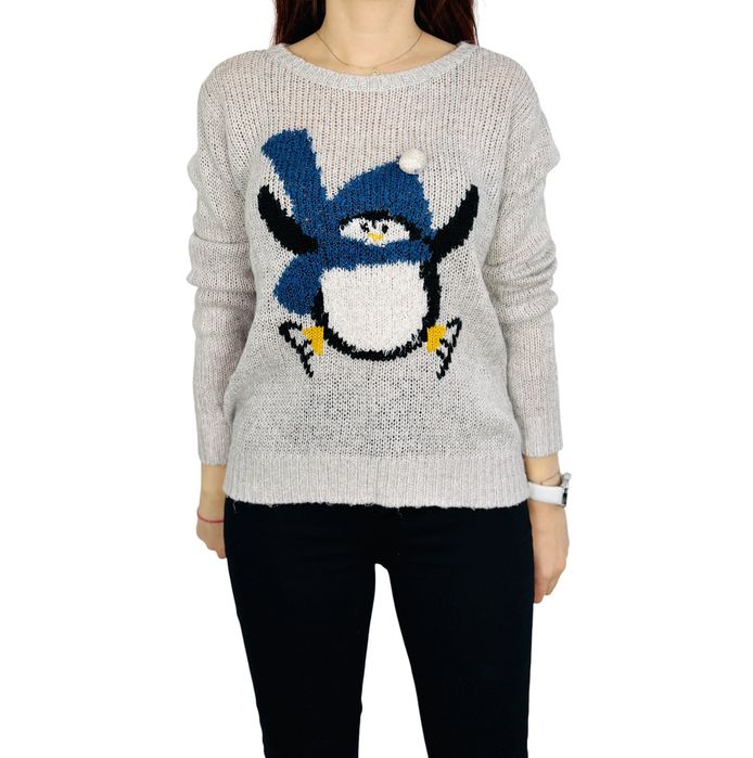 Jasnoszary sweter z pingwinem XXL 44 Dorothy Perkins