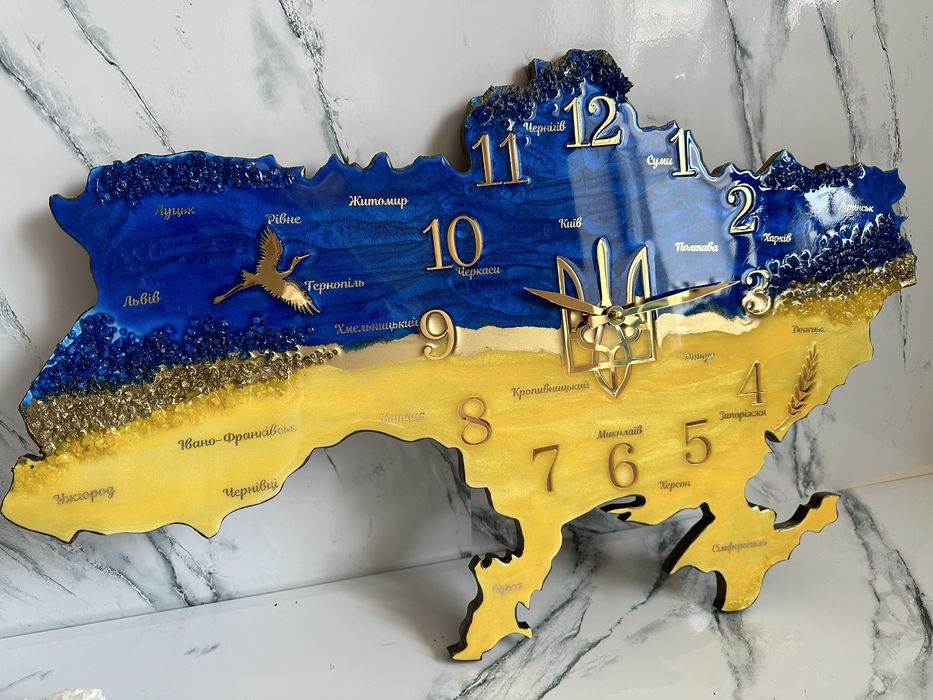 Годинник карта України 100см. , ідея для подарунку, часы из смолы