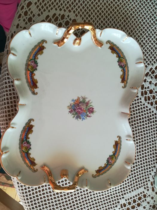 Travessa de Limoges antiga pintada à mão + Canecas de cerveja