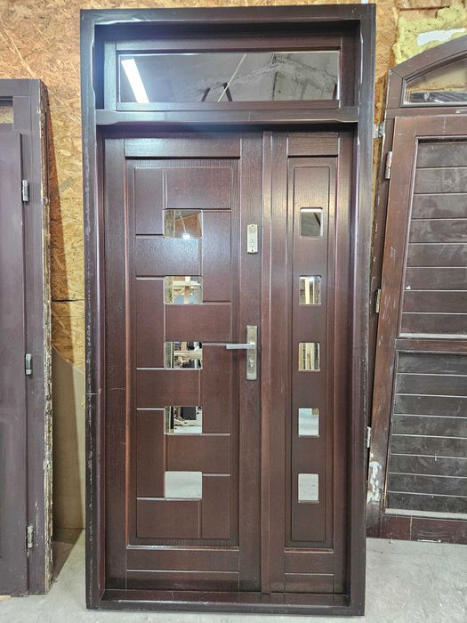 DRZWI Zewnętrzne Drewniane Dwuskrzydłowe Naświetle Wejściowe 119x249cm