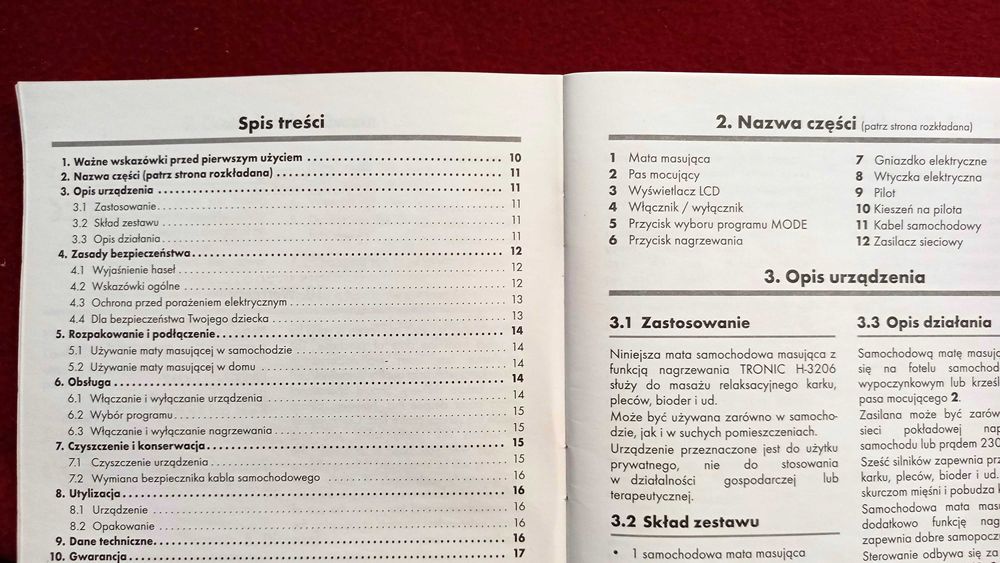 Elektryczna mata do masażu.