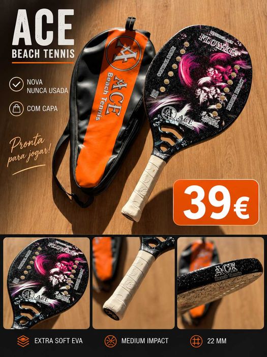 Raquete Beach Tennis ACE Flower Nova + Capa | Extra Soft EVA | 39€