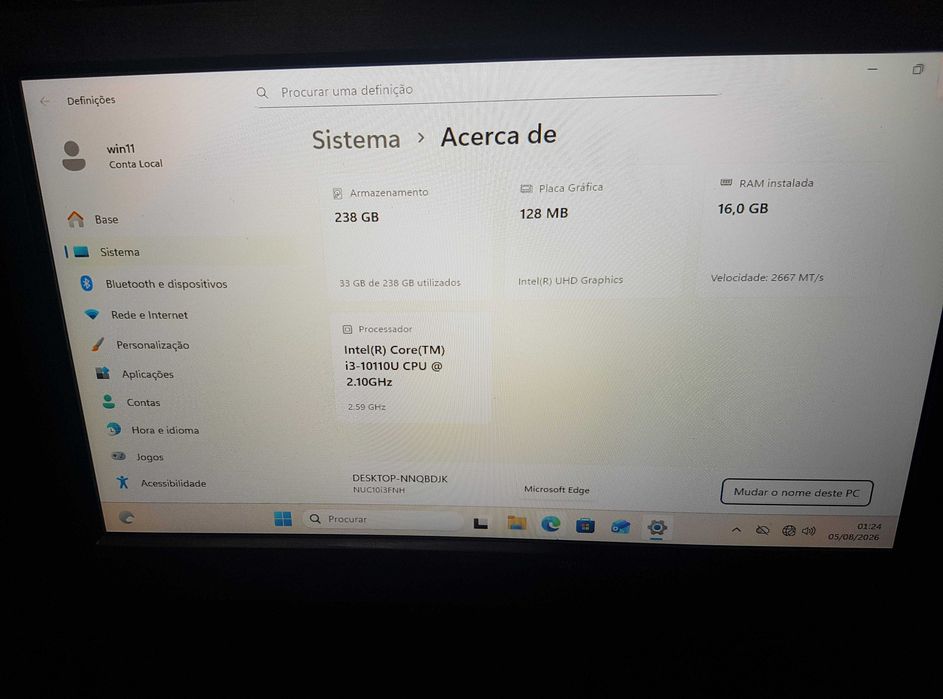 Intel NUC i3-10110U, 16GB DDR4, SSD 256GB, WIN 11
