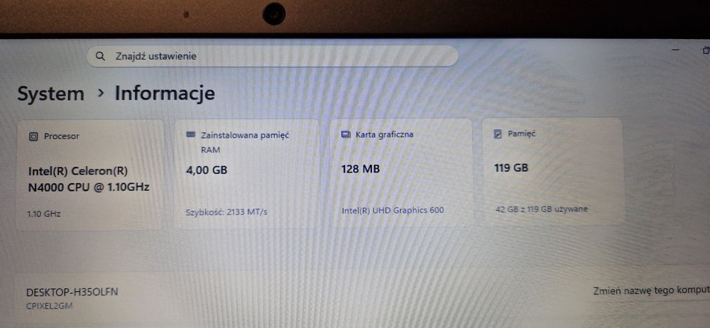 LaptopCepter 14 cali dysk 120GB SSD  Win11 jak nowy!!
