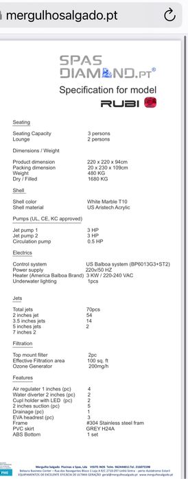 Jacuzzi Diamont Rubi  2.20 x 2.20 valor 8.179,00€