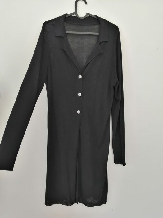 Czarny cienki rozpinany kardigan wiskoza akryl lato jesień, rozmiar L