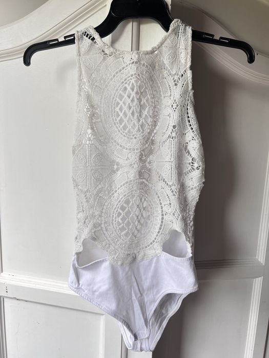 Koronkowe body ażurowe S, białe