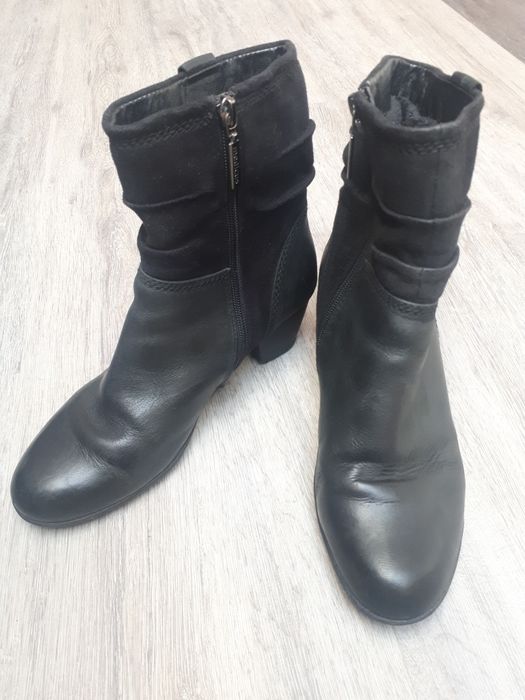 Medicus czarne  buty zimowe kozaki botki zamszowe skórzane marszczone