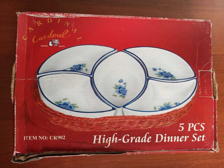 Набір 5 од. керамічного посуду, менажниця в плетеній корзині Cardinal