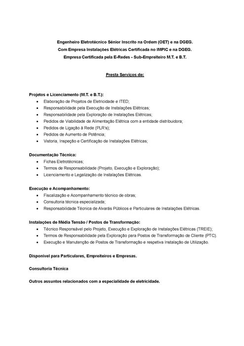 Engenheiro Eletrotécnico - Projeto - Execução - Exploração