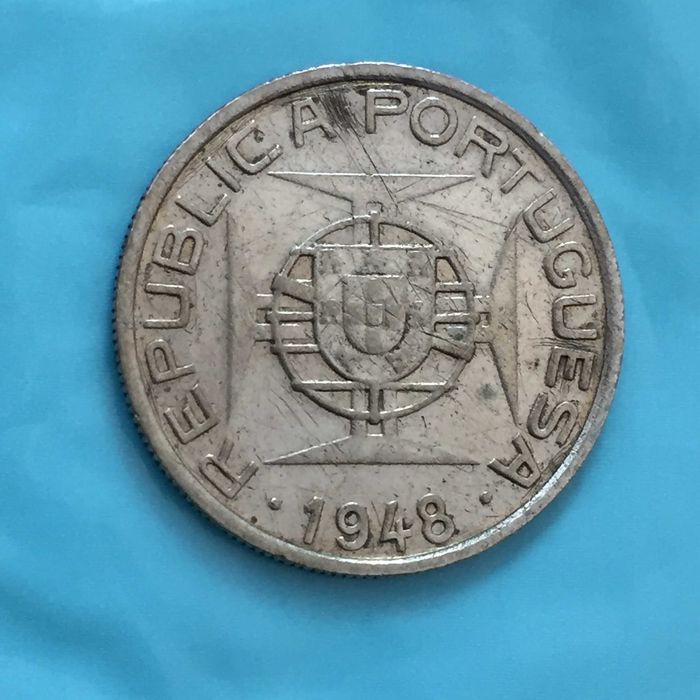 5 Escudos 1948 S. Tomé e Príncipe - escassa - prata