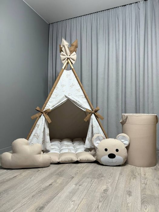 Вігвам намет Кумедні ведмежата  Бонбон з кошиком для іграшок будиночок