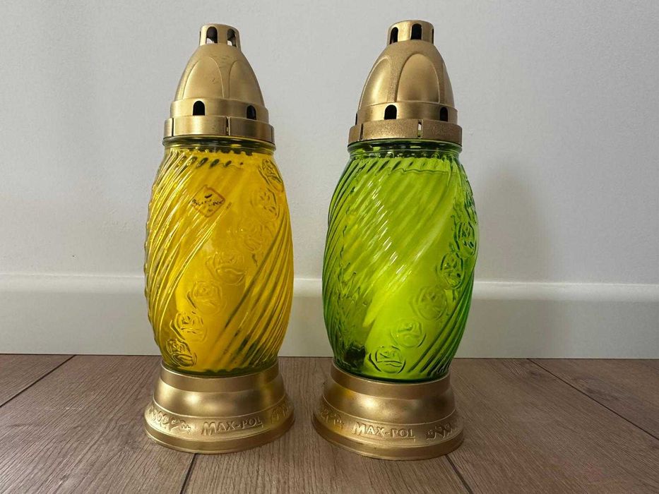 2 sztuki dużych zniczy szklanych z wkładami w zestawie