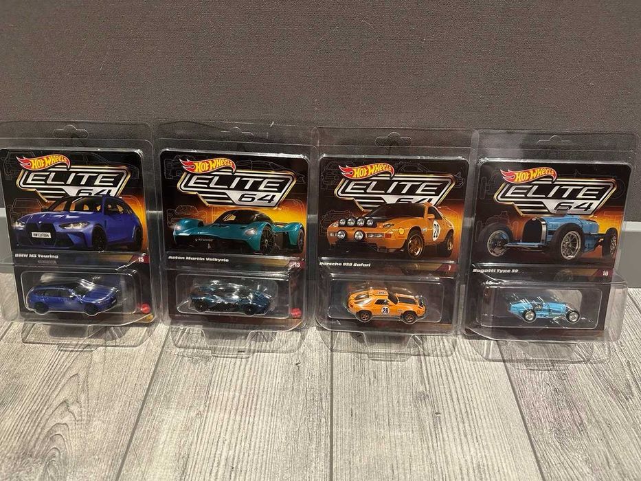 Hot Wheels Elite 64 - Aston Martin Valkyrie, BMW M3, Bugatti Type 59, Porsche 928 Safari