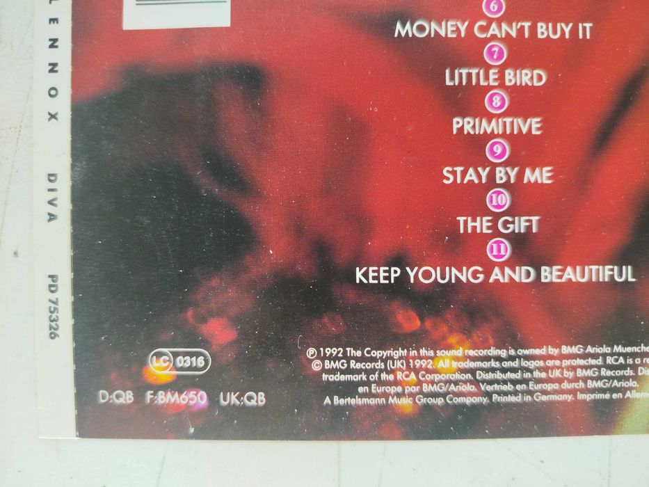 Okładka CD Annie Lennox Diva poligrafia OP+OT bez płyty !!!