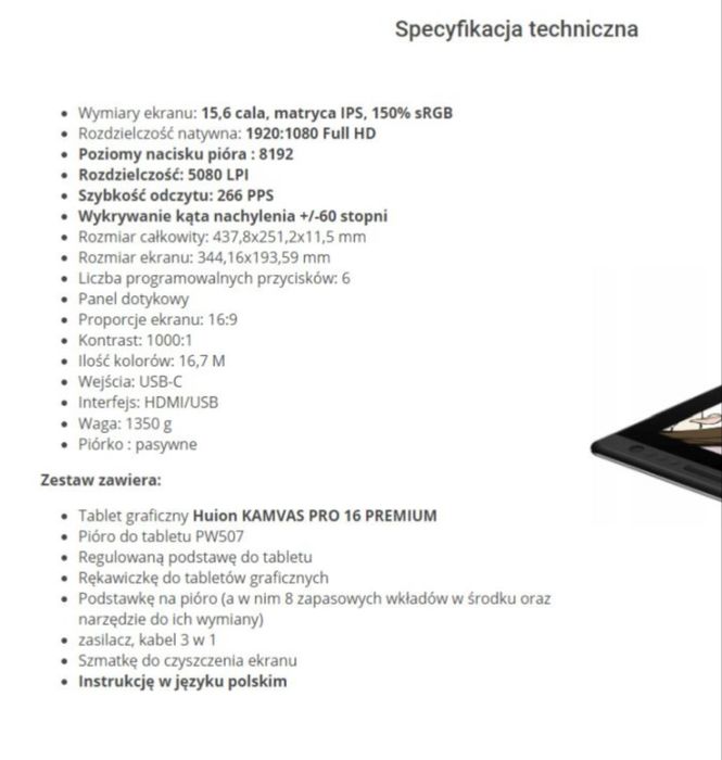 Nowy Tablet graficzny Huion KAMVAS PRO 16 PREMIUM