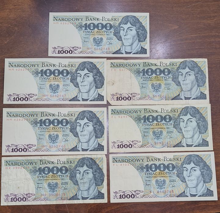 Banknoty  1000złotych Mikołaj Kopernik 1982r. HM,HR,FB,FL,