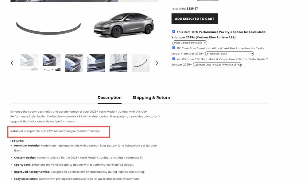 Spoiler /aileron traseiro TESLA MODEL Y (2025+)