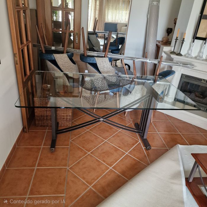 Mesa vidro com pé em ferro