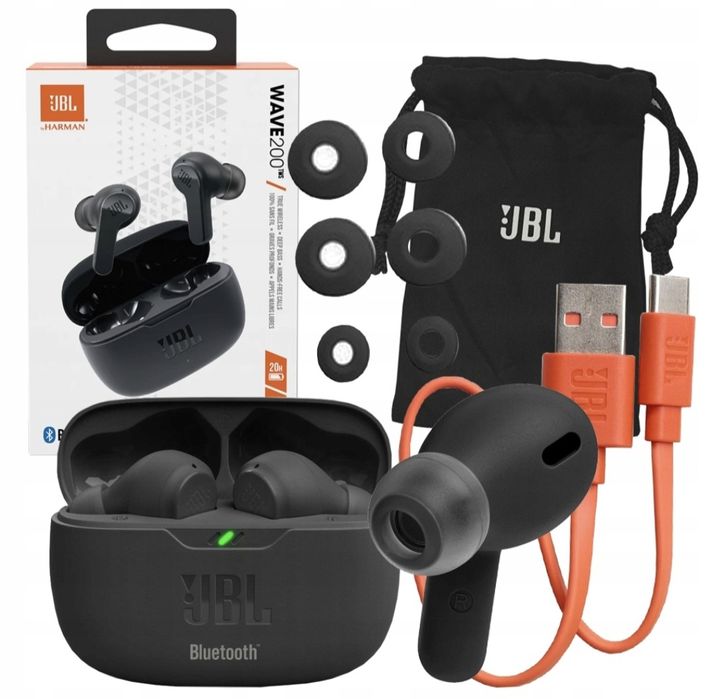Słuchawki dokanałowe JBL Wave 200 TWS czarne Nowe plomba