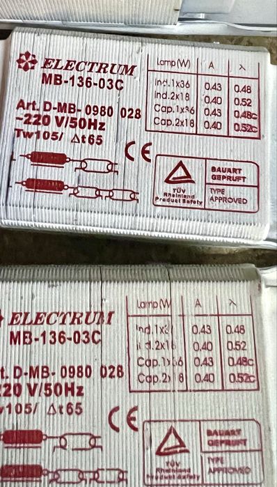 Дросель, балласт Electrum MB-136-03 для люмінесцентних ламп 40 Вт,220В