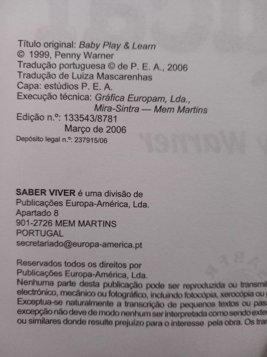 Livro - Aprender a Brincar de Penny Warner - portes incluídos