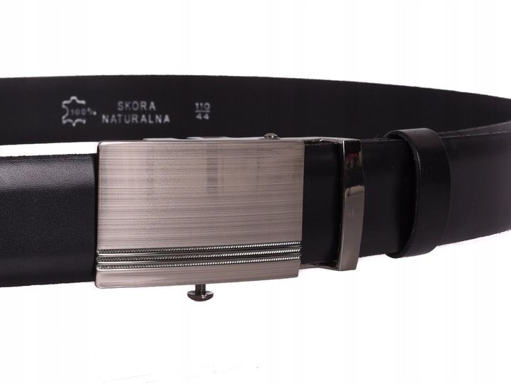 Skórzany Pasek Męski Automat 3,2cm Garnitur Czarny