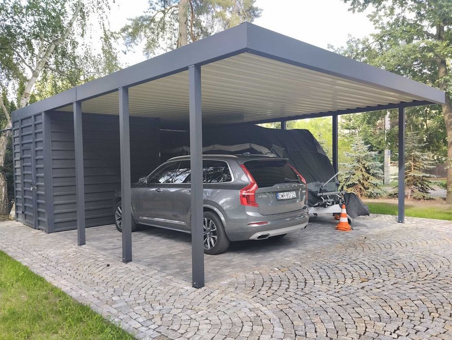 Wiata samochodowa, Carport, garażowa, dwustanowiskowa, 600x600 cm