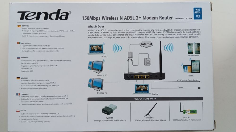 ADSL2+ модем-маршрутизатор Tenda Wireless N 150Mbps(для Укртелеком )