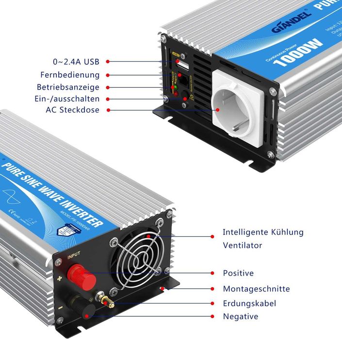 GIANDEL Przetwornica napięcia 12V na 230V 1000W