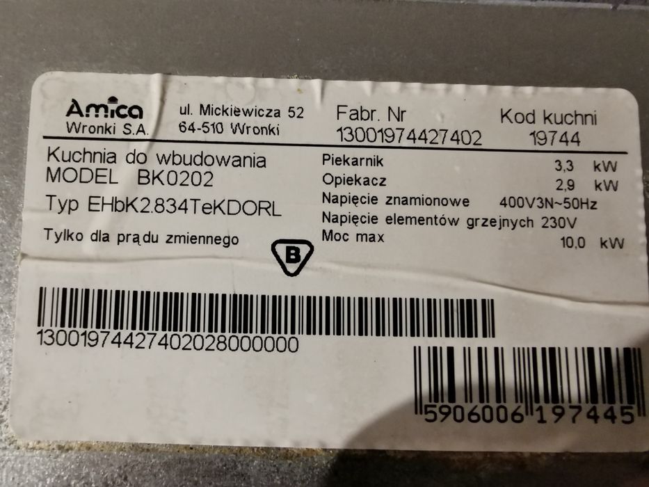Amica BK0202 piekarnik i płyta ceramiczna grzewcza