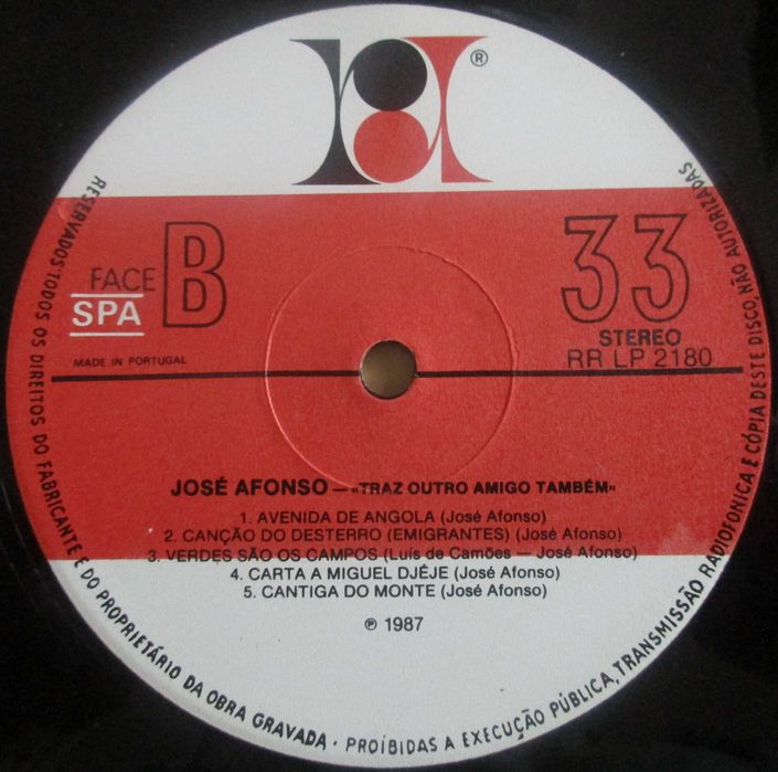 José Afonso	- - - - -		Traz Outro Amigo Também	- - - - -	LP