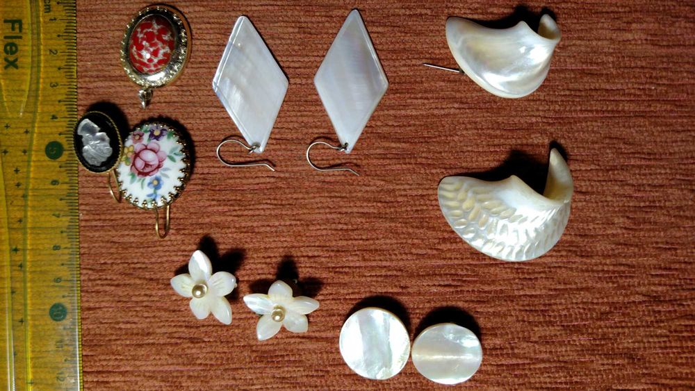 Перламутр бижутерия брошь серьги кулон камея