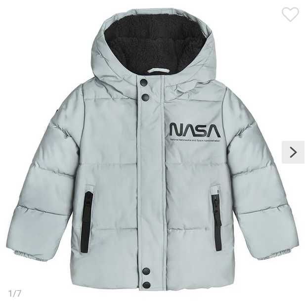 Cool Club, Kurtka chłopięca z kapturem, ocieplana, srebrna, NASA roz98